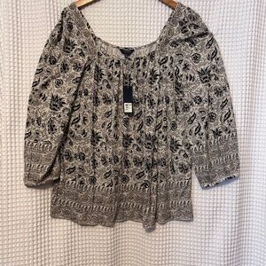NWT Women’s XL Lucky Brand  Black and White Blouse